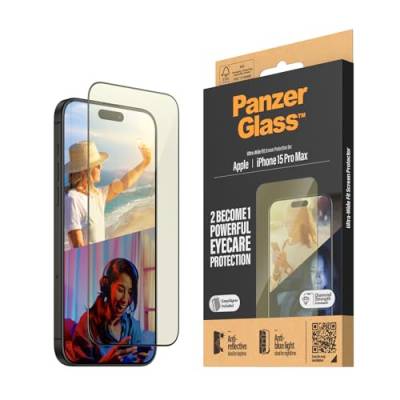 PanzerGlass™ Anti-Reflexions- und Anti-Blaulicht-Schutz für das Apple iPhone 15 Pro Max, Schützen Sie Ihre Augen, Schützen Sie Ihr Telefon - Hüllenfreundlicher Vollbildschutz mit Montagehilfe von Panzer Glass