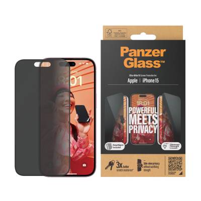 PanzerGlass– Sichtschutz für das iPhone 15 - Ultraweite Passform m. EasyAligner von PanzerGlass
