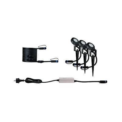 Paulmann 94729 Plug & Shine LED Außenleuchte Gartenstrahler Sting 3er-Set insektenfreundlich IP67 2200K 3x6,3W 75VA Anthrazit rund dimmbar von Paulmann