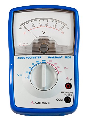 PeakTech Analog Voltmeter; Cat III 600V; Max. 500V AC/DC; 0, 1V/ 2.5V/ 10V/ 50 V/ 250V/ 500V DC und 10V /50V/ 250V/ 500V AC; analoges Instrument, 1 Stück, P 3202 von PeakTech