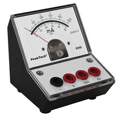 PeakTech P 205-04 Strommessgerät/ Amperemeter Analog/ Messgerät mit Spiegelskala 0 … 50mA/ 500mA/ 5A DC von PeakTech