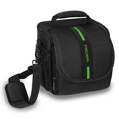 PEDEA DSLR-Kameratasche *Essex* Fototasche für Spiegelreflexkameras mit wasserdichtem Regenschutz, Tragegurt und Zubehörfächern, Gr. M schwarz/grün von Pedea