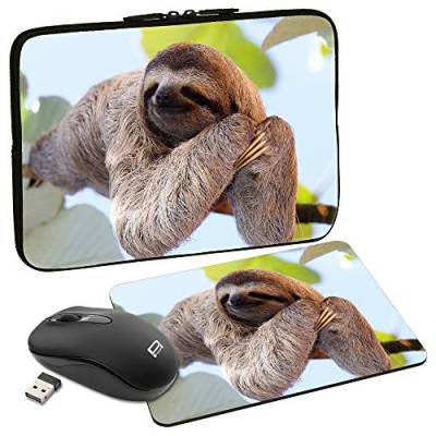 PEDEA Design Schutzhülle Notebook Tasche bis 13,3 Zoll (33,7cm) mit Mauspad und schnurloser Maus, Chilling Sloth von Pedea