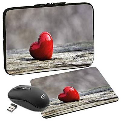PEDEA Design Schutzhülle Notebook Tasche bis 15,6 Zoll (39,6cm) mit Mauspad und schnurloser Maus, Love von Pedea