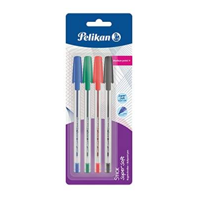 Pelikan Kugelschreiber Stick super soft, 4 Stück (blau, schwarz, grün, rot) von Pelikan