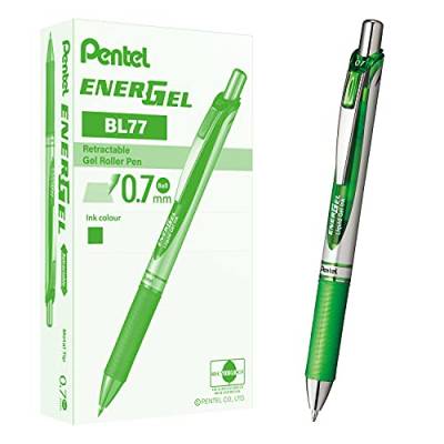 Pentel BL77-KX EnerGel Gel-Tintenroller mit Druckmechanik, 0,7 mm Kugeldurchmesser = 0,35 mm Strichstärke, nachfüllbar, 12 Stück, hellgrün von Pentel