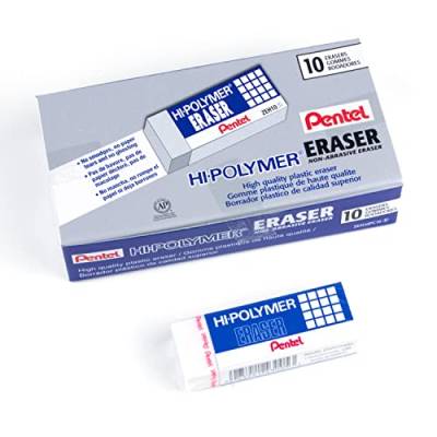 Pentel Hi-Polymer Block Eraser, Large, White, Pack of 10 ZEH-10 Erasers (ZEH10PC10) von Pentel