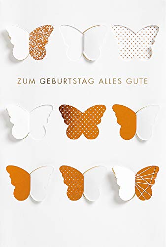 Geburtstagskarte Lifestyle - 9 Schmetterlinge gelasert - 11,6 x 16,6 cm von Perleberg
