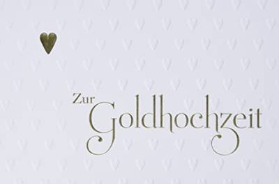 Perleberg Goldhochzeit Karte mit Umschlag in Gold - hochwertige Glückwunschkarte im schlichten Herzchen-Motiv - Hochzeitskarte - Maße 11,6 x 16,6 cm - Glückwunsch goldene Hochzeit - Grußkarte von Perleberg