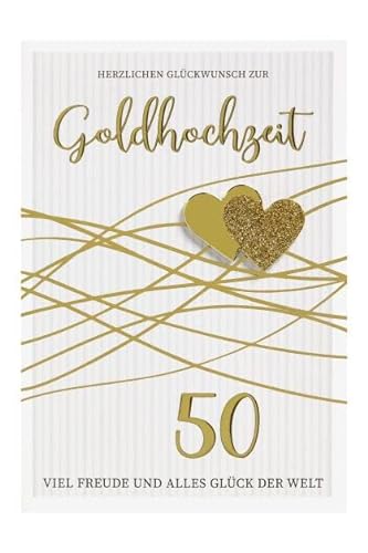 Perleberg Karte zur Goldhochzeit mit Herz-Motiv - Lifestyle-Collection - Goldhochzeit-Karte für Glückwünsche - Geschenk zur goldenen Hochzeit mit Umschlag - 11,6 x 16,6 cm von Perleberg