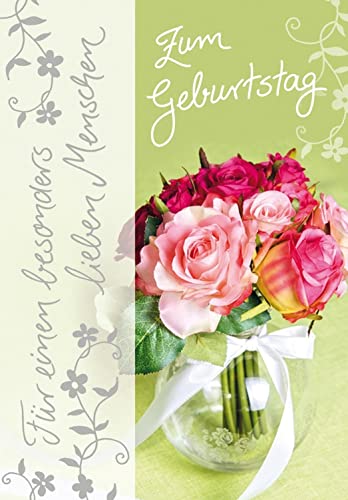 Perleberg hochwertige Geburtstagskarte der Basic Classic Collection mit Blumenvase mit Rosen Motiv - blumige Karte zum Geburtstag mit Umschlag - Geburtstagskarten in Premium-Qualität 11,6 x 16,6 cm von Perleberg