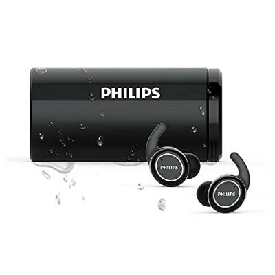 Philips Audio In Ear Sportkopfhörer TAST702BK/00 Ear Pods (Bluetooth, 18 Stunden Akkulaufzeit, Ladegerät mit UV-Reinigung, Wasserdicht IPX5, Schweißfest) Schwarz, One Size von Philips Audio