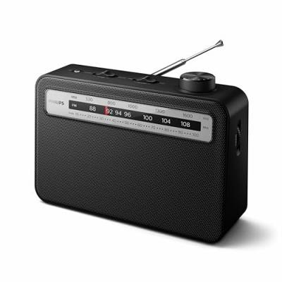 Philips Tragbares FM Radio/Retro-Radio ideal für Küche, Toilette oder Garage/FM und MW Analogradio, Klassisches Design, Einfache Steuerung/Philips TAR2506/12 von Philips Audio