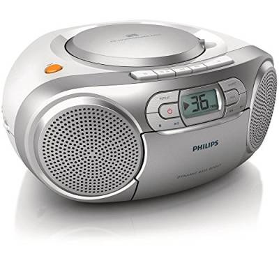 Philips AZ127/12 CD-Soundmachine, CD-Player Tragbar (UKW-Radio, CD, Kassettendeck, Dynamic Bass Boost, Audioeingang) Silber von Philips