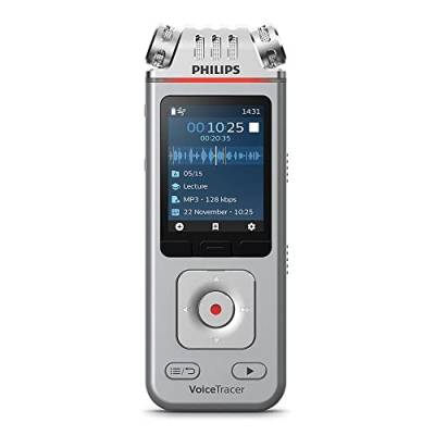Philips VoiceTracer Audiorecorder DVT4110 digitales Diktiergerät Aufnahmegerät für Vorträge und Interviews, 3 High-Fidelity-Mikrofone, 8GB, Smartphone-App (Android/iOS) von Philips