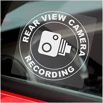 1 x Rückfahrkamera-Aufkleber, Fenster, CCTV, Sicherheitsschilder, rund, Warnung, Dashcam, Auto, Taxi, Go Pro, Rückfahrkamera, innen, Weiß auf transparent, 100 x 100 mm von Platinum Place