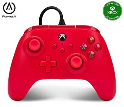 Kabelgebundener PowerA Controller für Xbox Series X|S und Windows 10/11 - Rot, Gamepad, kabelgebundener Videospiel-Controller, Gaming-Controller, kompatibel mit Xbox One, Type C, Offiziell lizensiert von PowerA