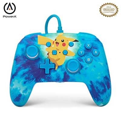 Verbesserter Kabelgebundener PowerA Controller für Nintendo Switch – Tie Dye Pikachu, Gamepad, Game-Controller, Kabelgebundener Controller, Offiziell Lizenziert von PowerA