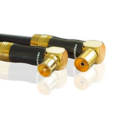 PremiumX 2m Gold-Line TV Antennenkabel Schwarz Koax-Anschluss IEC Stecker - IEC Buchse 90° gewinkelt Metallgehäuse von Premium X