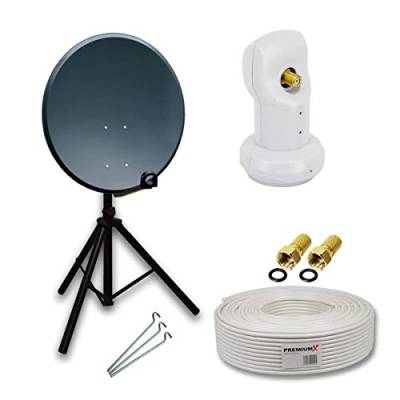 Premium X Camping Satelliten-Komplettanlage 60cm Aluminium Satellitenschüssel SAT Single LNB 10m Kabel F-Stecker Dreibein-Stativ von Premium X