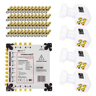 Premium X Multischalter Set 17/8 Satelliten Multiswitch 4X Quattro LNB 48x F-Stecker Satverteiler 4 SAT bis 8 Teilnehmer von Premium X