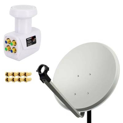 Premium X Satelliten-Komplettanlage 80cm Antenne Hellgrau Satellitenschüssel TV Satellitenantenne SAT Quad LNB 4 TN 8X F-Stecker von Premium X