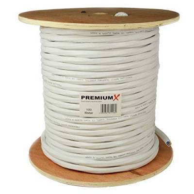 PremiumX 100m Basic Quattro Quad Koaxial SAT Kabel 90dB 2-Fach geschirmt Antennenkabel 4in1 Koaxialkabel Weiß inkl. 32x F-Stecker von Premium X