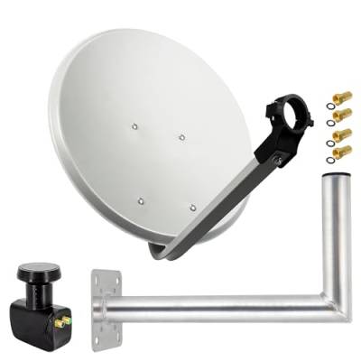 PremiumX SAT Anlage 45cm Hellgrau Satellitenantenne Stahl Satellitenschüssel Twin LNB Wandhalter 45cm ALU 2TN 4 Stecker von Premium X