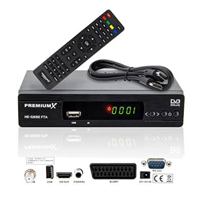 PremiumX Satelliten-Receiver HD 520SE FTA Digital SAT TV Receiver DVB-S2 FullHD HDMI SCART 2X USB Multimedia-Player, Astra Hotbird vorprogrammiert von Premium X