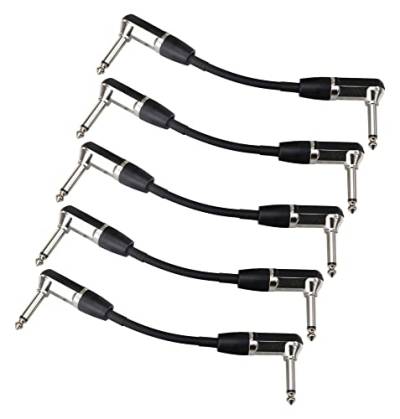 5er Set Pronomic Stage INST-A-015 Klinkenkabel (6,3 mm Winkelstecker, Patchkabel, Steckverbindung für Effektgeräte, Länge 0,15 m) Schwarz von Pronomic