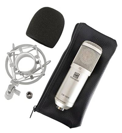 Pronomic CM-100S Studio Großmembranmikrofon XLR-Kondensatormikrofon (mit Mikrofonspinne, Etui, Windschutz, Reduziergewinde) silber von Pronomic