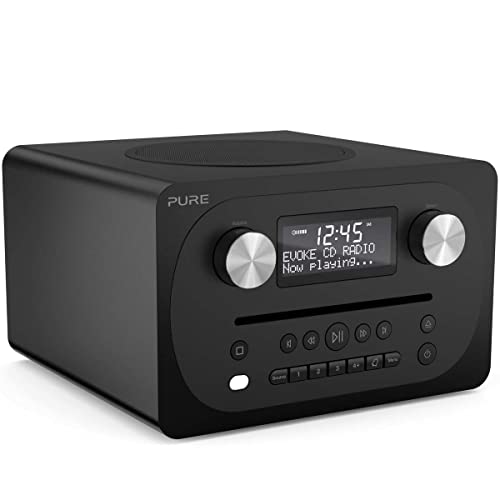 Pure Evoke C-D4 All-in-One-Musikanlage (CD, DAB/DAB+, Digitalradio, UKW-Radio, Internetradio, Bluetooth, Weckfunktionen und Sleep-Timer, 20 Senderspeicherplätze, AUX), Siena Schwarz von Pure