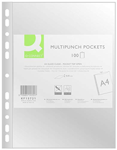 Punched Pockets Q-CONNECT, PP, A4, cristal, 50 micron, 100pcs von Q-Connect