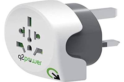 Q2 Power | World to United Kingdom | Universal-Reiseadapter mit Erdungsstecker | Kid Safe Stoßschutz | Spannung und Leistung 100V-1300W / 250V-3250W von Q2 Power