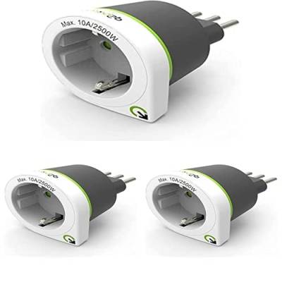 q2power Reiseadapter Reisestecker Netzstecker für Reisende aus Europa nach Italien und 7 weiteren Ländern - EU nach IT - weiß/grau, 3er Pack von Q2 Power