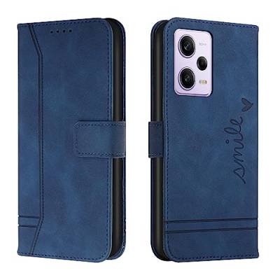 QUYISHAN Handy-Klapphülle kompatibel mit Xiaomi Redmi Note 12 Pro, Brieftaschen-Hülle, stoßfeste TPU-Schutzhülle, PU-Leder-Handyhülle, magnetisch, Klappetui, Lederhülle, Kartenhalter (Farbe: Blau) von QUYISHAN