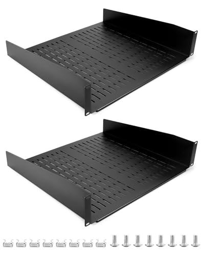 QWORK 2U belüftetes freischwingendes Serverregal, 2 Stück, 40,6 cm tief, Universal-Tablett für 48,3 cm Server-Racks, robuste kaltgewalzte Stahlkonstruktion, 22,7 kg Kapazität, Netzwerk- und von QWORK