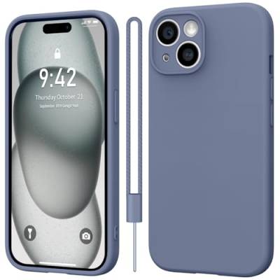 Qasyfanc Handyhülle Kompatibel mit iPhone 15 Hülle, Soft Silikon TPU Case Ultra Dünn Microfiber Kameraschutz Rundumschutz Anti-Kratzer Schutzhülle für iPhone 15- Blau Grau von Qasyfanc