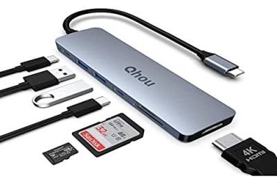 Qhou Hub USB C, 7 en 1 Adaptateur USB C Avec HDMI 4K, USB C 3.0, 2 USB 3.0, 100W PD, Lecteur de Carte SD/TF Compatible Avec Thunderbolt 3, MacBook Pro/Air, Windows et Autres Appareils de Type C von Qhou