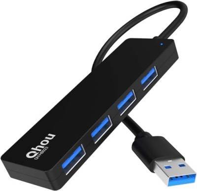 USB 3.0 Hub mit 4 Anschlüssen, 5 Gbit/s schnelle Datenübertragung, Ultra Slim Design Kompatibel mit MacBook Pro/Air, iMac MacPro, Mobile HDD von Qhou