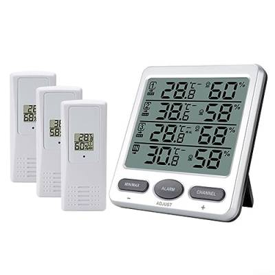 Wetterstation mit 3 Außensensoren, kabelloses elektronisches Thermometer, Innen- und Außenhygrometer, Wetterstation, Min/Max-Aufzeichnungen für Babyzimmer, Büro, Lager von RANRAO