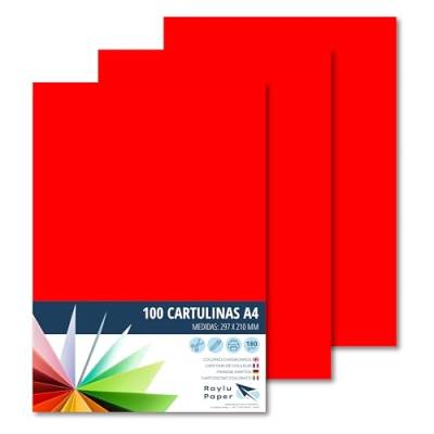 RAYLU PAPER – Tonpapier A4, 100 Stück Kartonpapier 180g/m², 210 x 297 mm, professionelle farbige Kartons für Büro, Kopierpapier, Buntes Papier zum Basteln (Rot) von RAYLU PAPER