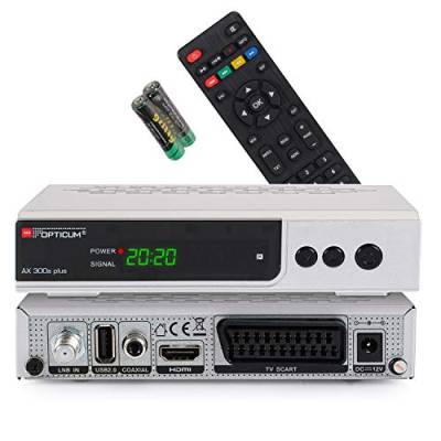 RED OPTICUM AX 300 Plus Sat Receiver I Digitaler Satelliten-Receiver HD - DVB-S2 - HDMI - SCART - USB 2.0 - Coaxial Audio I 12V Netzteil ideal für Camping I Receiver für Satellitenschüssel Silber von RED OPTICUM