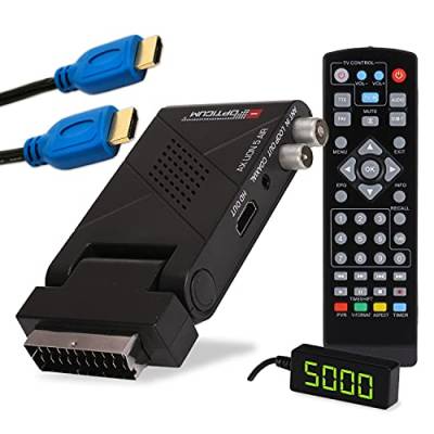 RED OPTICUM AX Lion 5 AIR DVB-T2 Receiver PVR inkl. HDMI-Kabel I DVB-T2 HD-Receiver mit Aufnahmefunktion - externer IR Sensor mit LED Display - SCART/HDMI - USB 2.0 I 12V Netzteil ideal für Camping von RED OPTICUM