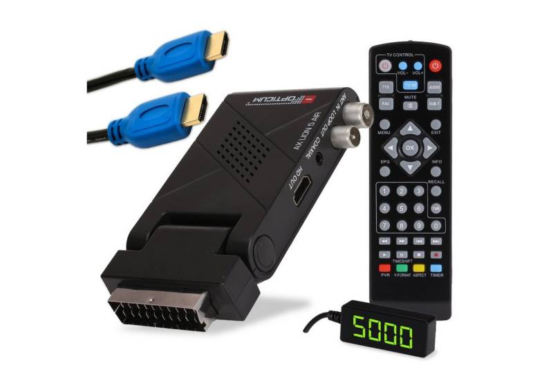 RED OPTICUM AX Lion 5 AIR DVB-T2 Receiver mit HDMI Kabel DVB-T2 HD Receiver (Aufnahmefunktion, externer IR Sensor mit LED Display, 12V Netzteil) von RED OPTICUM