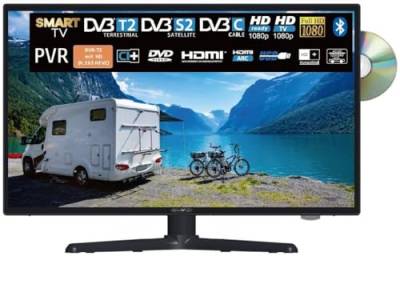 Reflexion 24 Zoll Smart Wide-Screen Full HD LED-Fernseher für Wohnmobile mit DVB-T2 HD, DVD-Player, Bluetooth, Triple-Tuner und 12 Volt KFZ-Adapter (12 V/24 V, HDMI, USB, DVB-T Antenne), Schwarz von REFLEXION