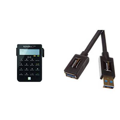 REINER SCT cyberJack RFID Chip-Kartenlesegerät | Generator für Online-Banking; & Amazon Basics USB 3.0-Verlängerungskabel (A-Stecker auf A-Buchse) 3 m (Abwärtskompatibilität zu USB 2.0 und 1.1) von REINER