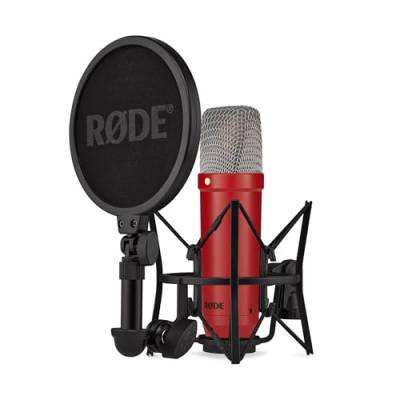 RØDE NT1 Signature Series Großmembrankondensatormikrofon mit Schockhalterung, Popschutz und XLR-Kabel für Musikproduktion, Gesangsaufnahmen, Streaming und Podcasting (Rot) von RØDE