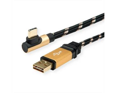 ROLINE GOLD USB 2.0 Kabel, USB A ST reversibel - USB C ST gewinkelt USB-Kabel, USB 2.0 Typ A Männlich (Stecker), USB Typ C (USB-C) Männlich (Stecker) (80.0 cm) von ROLINE