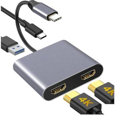 USB C auf Dual 4K/60Hz HDMI Adapter,4 in 1 Multiport USB C Hub,mit 2 HDMI/USB3.0/PD Laden,kompatibel mit Thunderbolt 3 for MacBook Pro/Air,Air Lenovo Dell HP Chromebook von RUIZHI